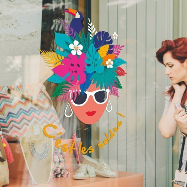 sticker soldes vitrine exotique