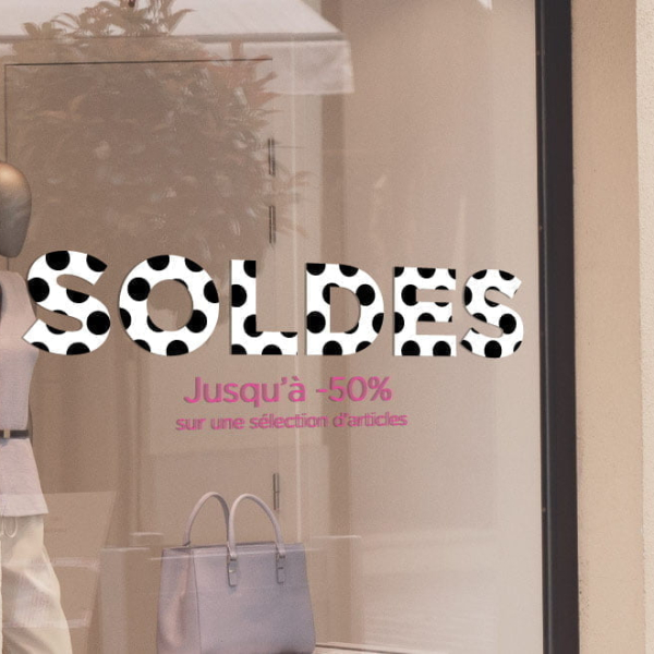 stickers vitrine soldes à pois