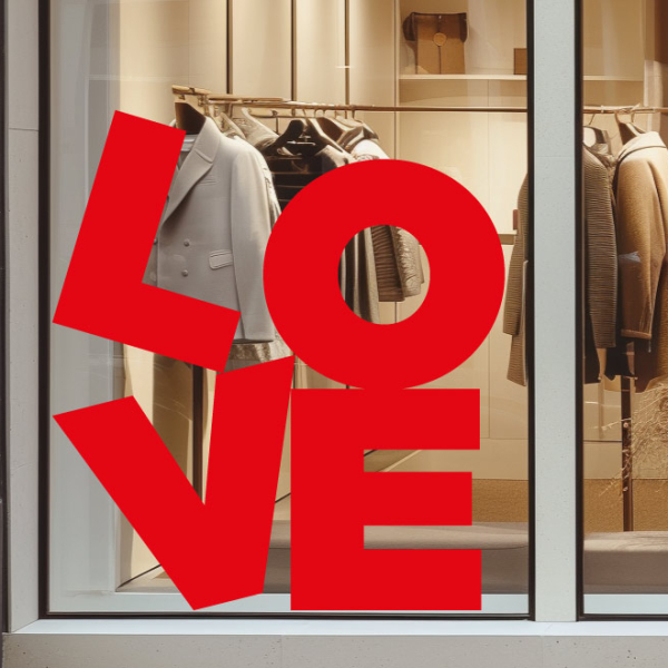 Adhésif vitrine LOVE déstructuré