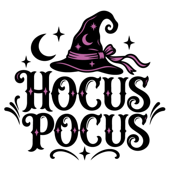 Sticker chapeau de sorcière Hocus Pocus avec lune et étoiles
