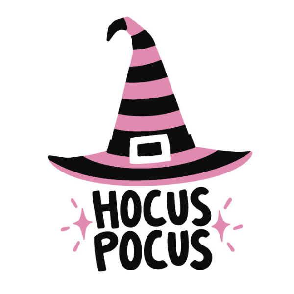 Sticker Hocus Pocus et chapeau de sorcière pour vitrine d'Halloween