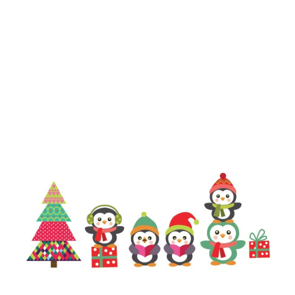 stickers pingouins mignons et sapin multicolore