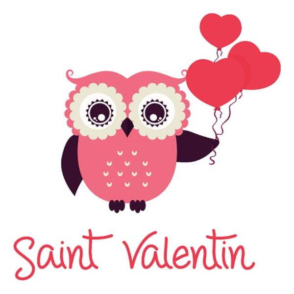 Sticker animal St Valentin hibou
