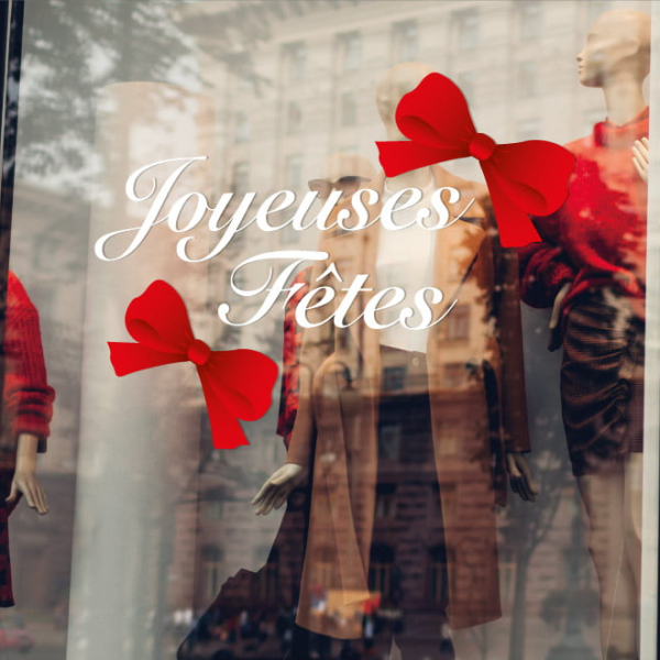 autocollant joyeuses fêtes noeuds rouges