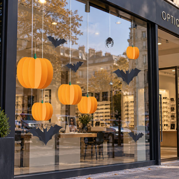 vitrine halloween stickers moderne citrouilles