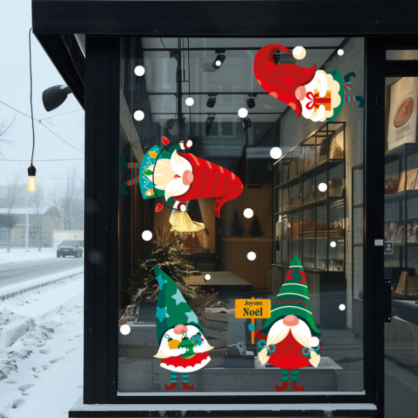Adhésif vitrine lutins de Noël