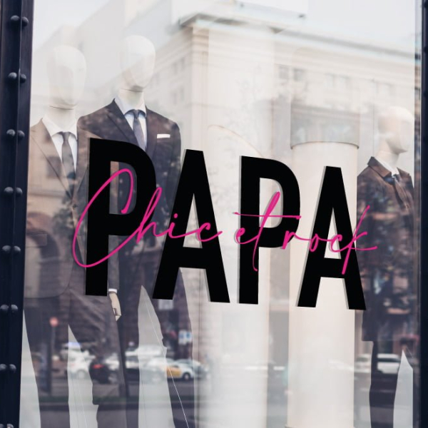 Sticker papa chic et rock vitrine