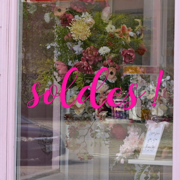 Sticker soldes calligraphié fluo