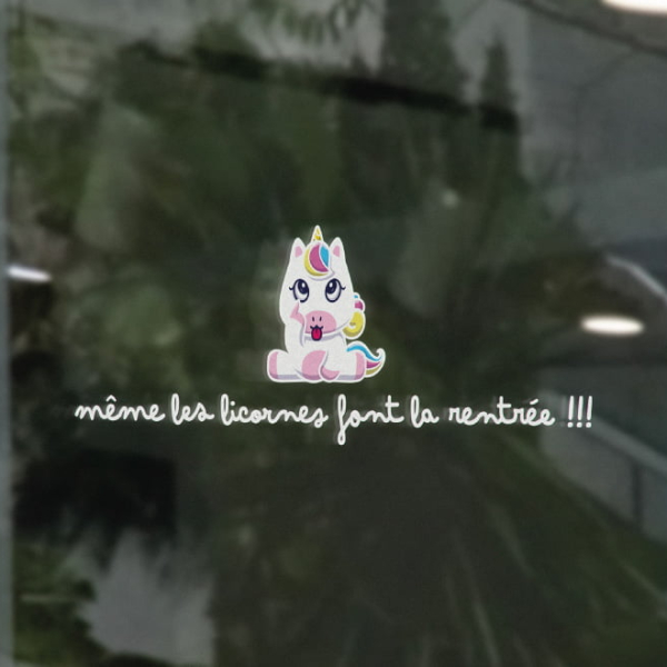 Stickers vitrine Licorne Rentrée scolaire