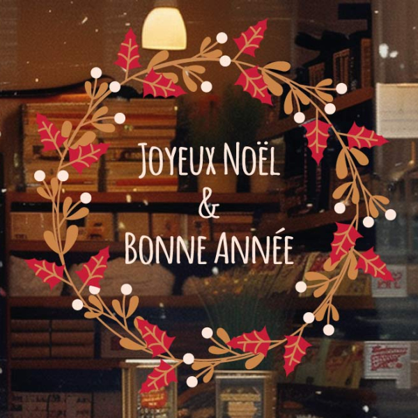 Sticker vitrine couronne joyeuses fêtes