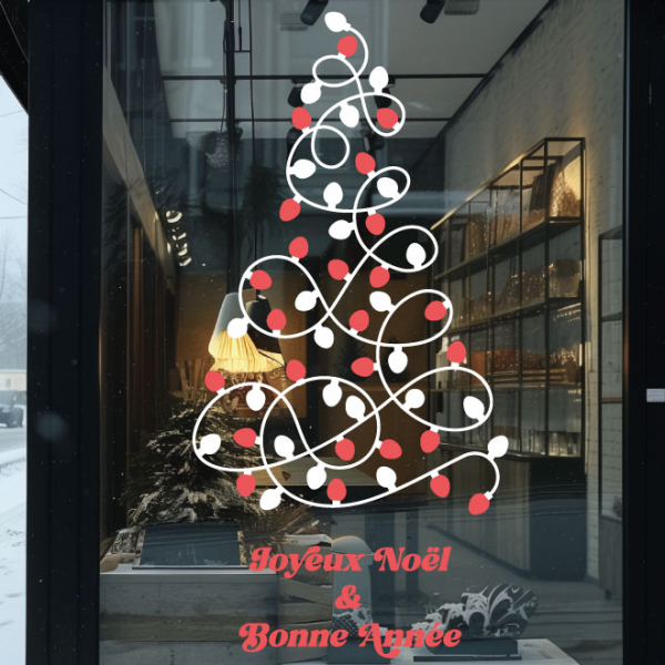 Sticker vitrine arbre de Noël guirlande