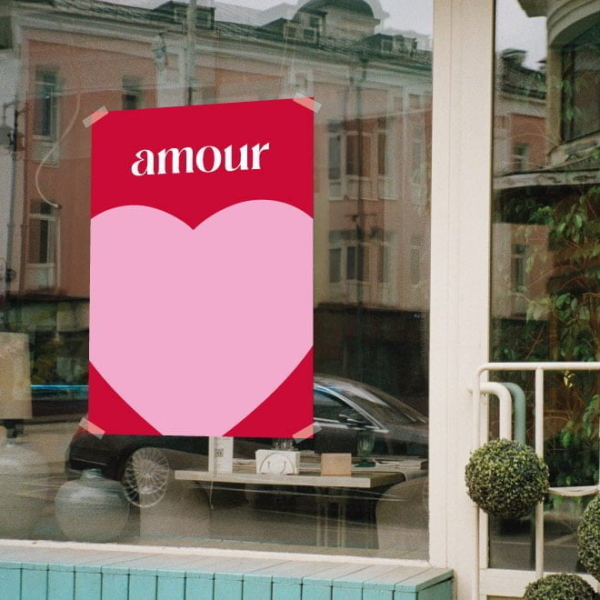 Affiche Amour et coeur pour la déco de vitrine de St Valentin