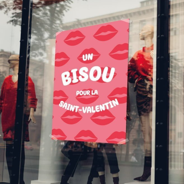 Affiche vitrine Un bisou pour la Saint Valentin