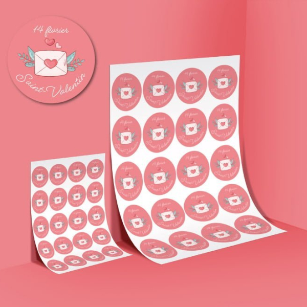 Planche de mini stickers saint valentin à coller sur vos produits