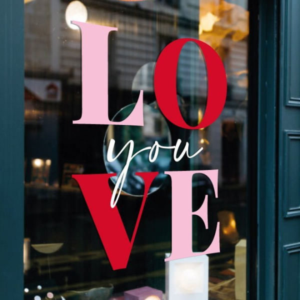 sticker vitrine Love You déco de St Valentin