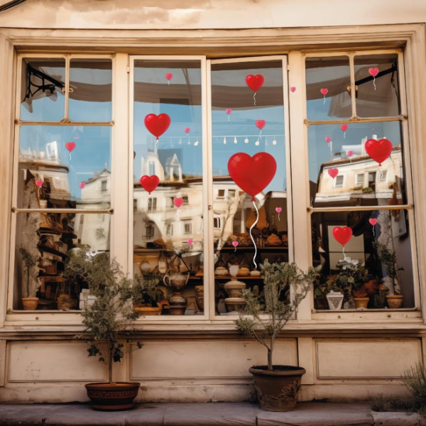 ballons en forme de coeurs saint valentin à coller sur votre vitrine