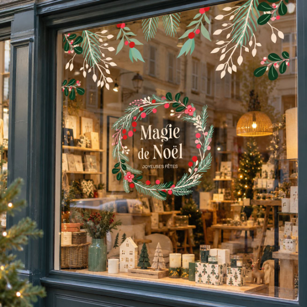 vitrine magie de noel, stickers vitrine magasin