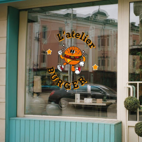 Adhésif vitrine atelier burger