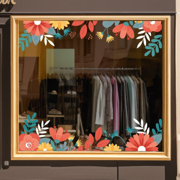 Sticker vitrine frises florales
