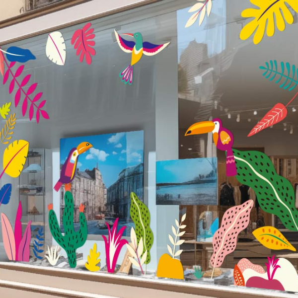 Sticker décoratif vitrine Jungle tropicale