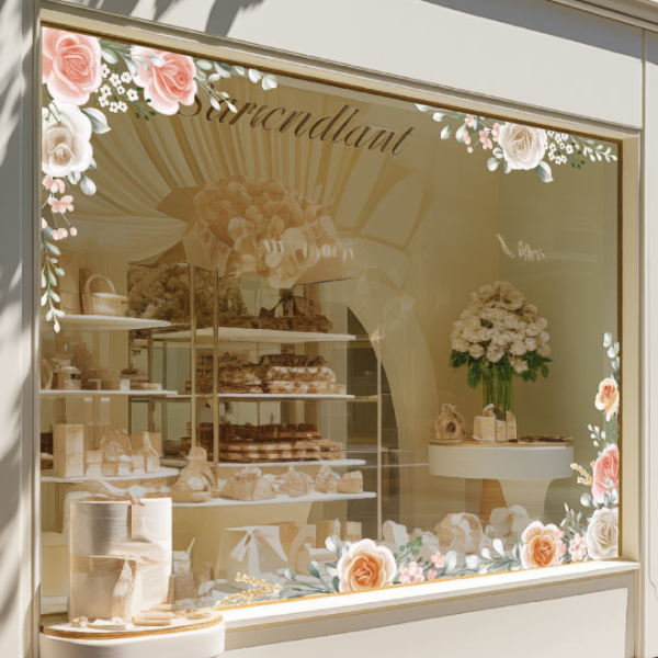 Stickers bordure vitrine fleurs