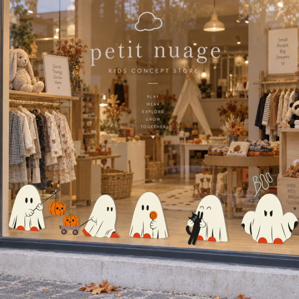 stickers vitrine fantome d'halloween