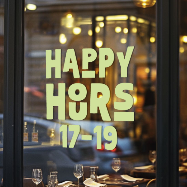 Adhésif vitrine Happy Hours moderne
