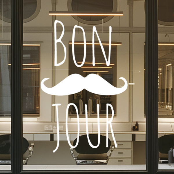 Sticker barbier bonjour moustache