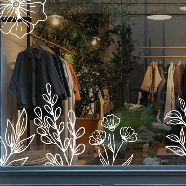 Sticker décoration florale vitrine