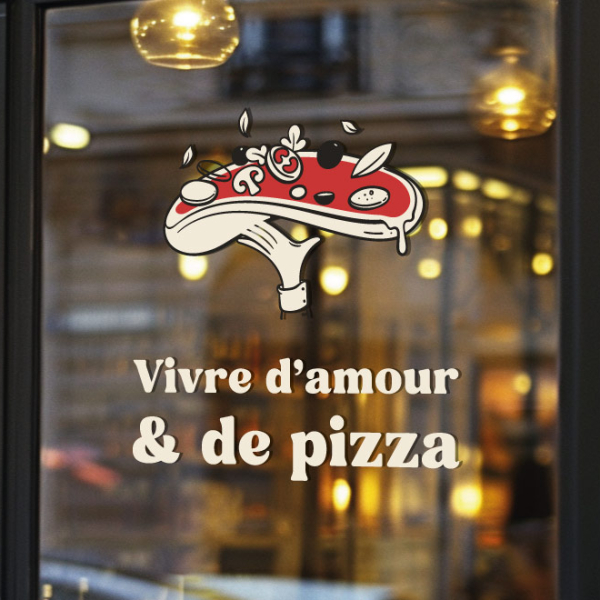 Adhésif pizzeria Vivre d'amour et de pizza