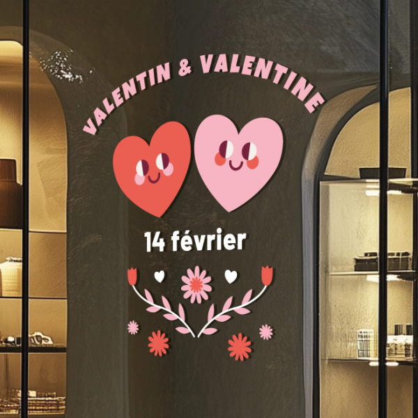 Adhésif Valentin et Valentine rouge et rose