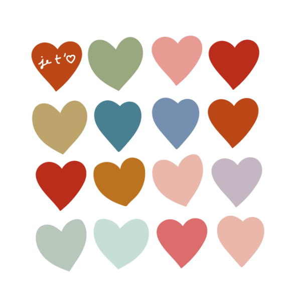 Planche de coeurs colorés stickers