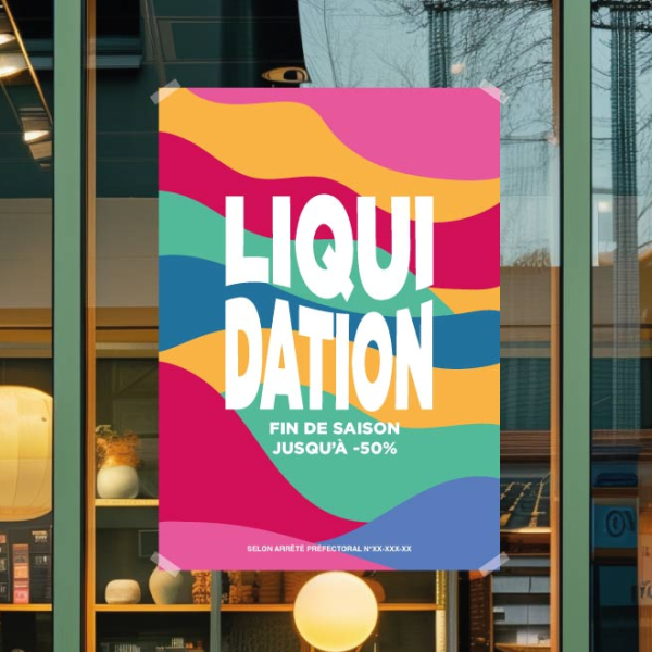 Affiche Liquidation courbes colorées