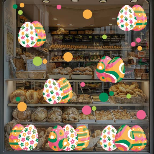 Planche vitrine œufs multicolores