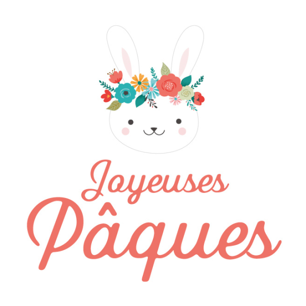 Sticker Joyeuses Pâques lapin fleuri PA073