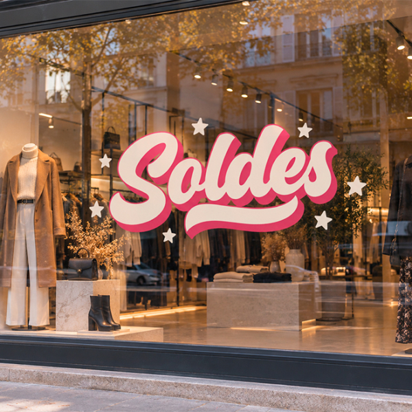 stickers vitrine soldes rose retro